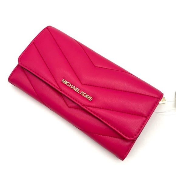 Michael Kors Large Large Quilted Trifold Wallet Pink/Gold - Picture 2 of 8